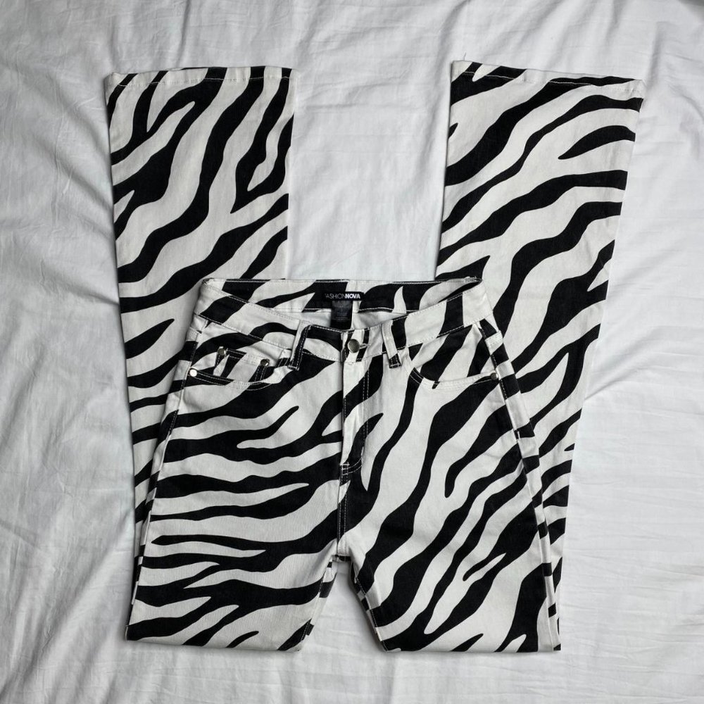 High Rise Zebra Print Flare Jeans - Out in the Wild